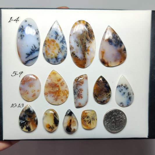 Natural Russian Dendritic Agate Cabochons for Jewelry Making | Scenic White Stone with Black Inclusions | Smooth Polished | Multiple Sizes Shapes