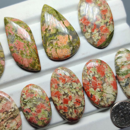 Natural Unakite Cabochons for Jewelry Making | Green Orange  Gemstone | Smooth Polished Stones | Multiple Shapes Sizes Available