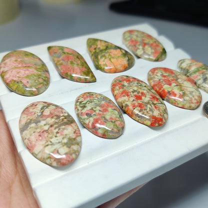 Natural Unakite Cabochons for Jewelry Making | Green Orange  Gemstone | Smooth Polished Stones | Multiple Shapes Sizes Available