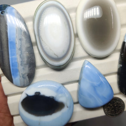 Natural Blue Opal Gemstone Cabochons | Smooth Blue Stone for Rings, Pendants