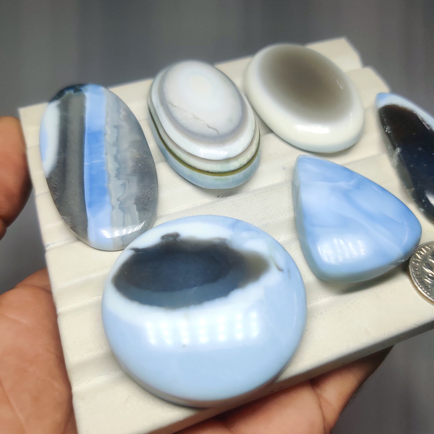 Natural Blue Opal Gemstone Cabochons | Smooth Blue Stone for Rings, Pendants