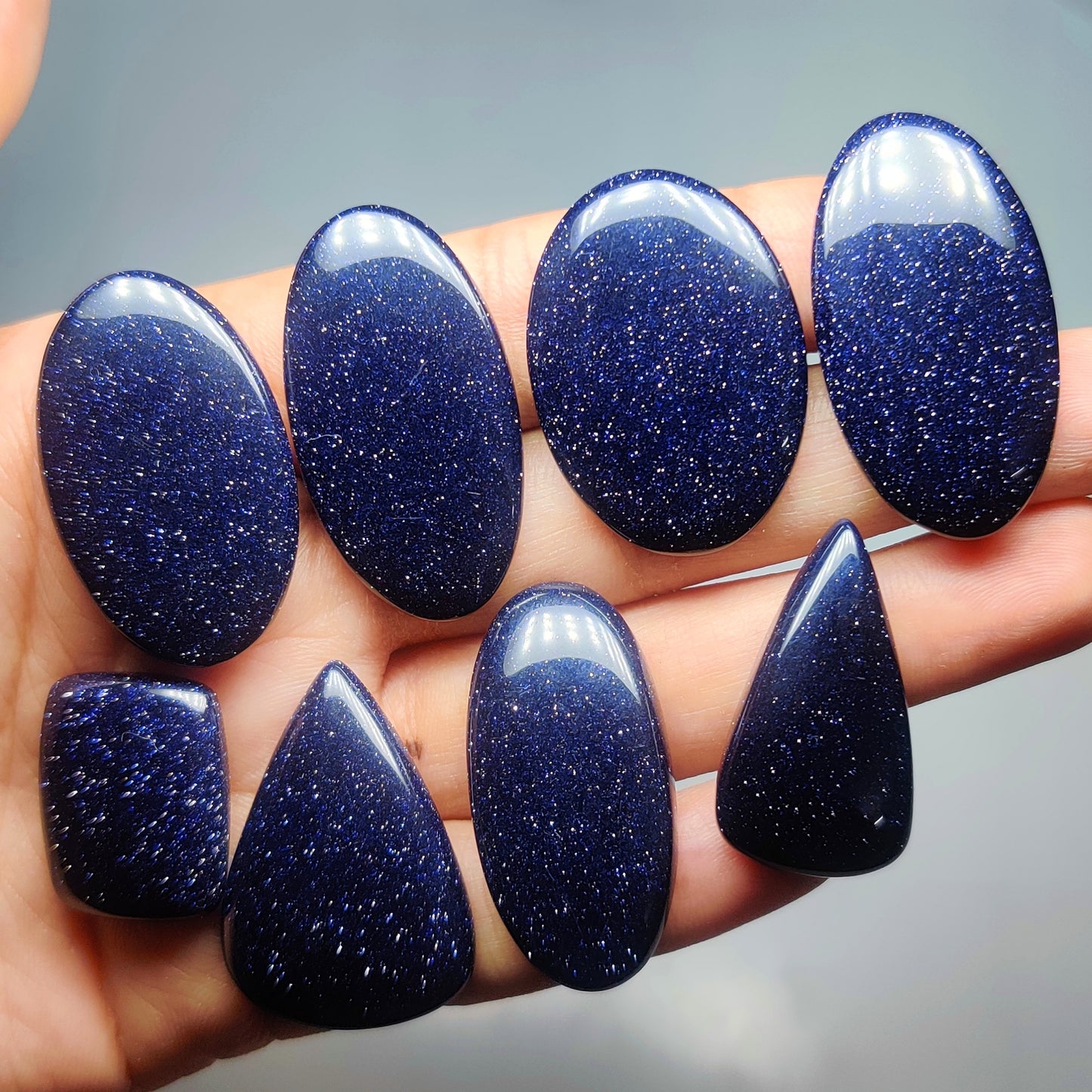 Blue Goldstone Gemstone Cabochons Blue Goldstone Cabochons for Jewelry Making, Loose Sparkling Stones, High Quality Polished Gems