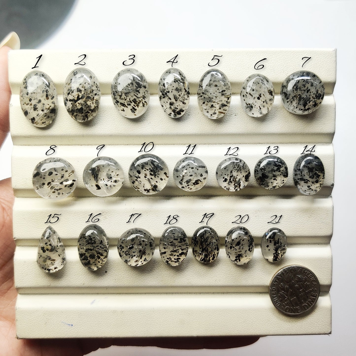 Black Dot Quartz Cabochons for Jewelry Making | Natural Quartz Gemstone