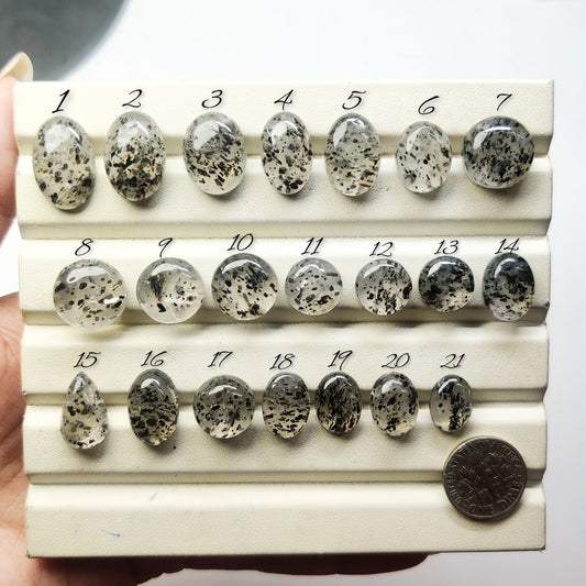 Black Dot Quartz Cabochons for Jewelry Making | Natural Quartz Gemstone