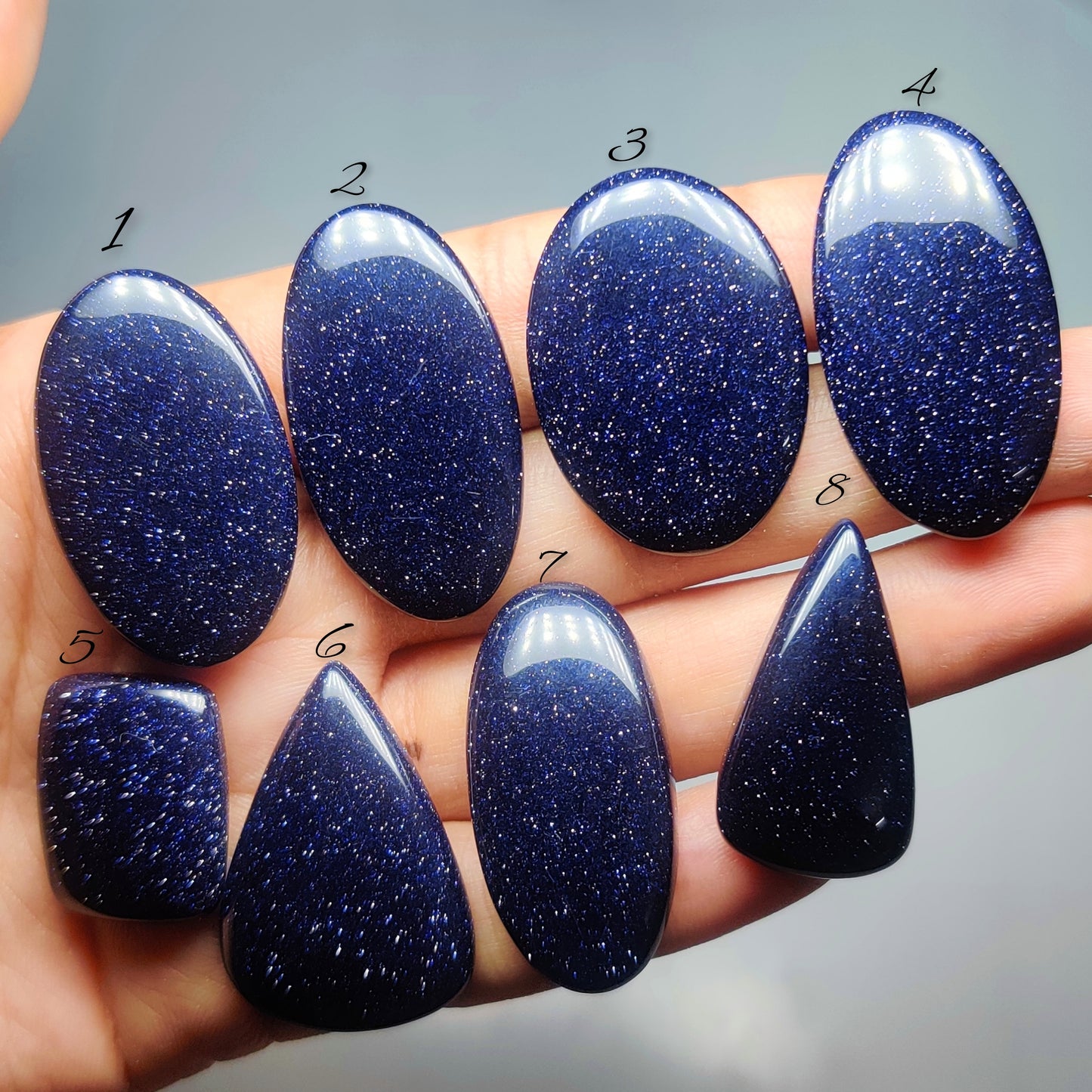 Blue Goldstone Gemstone Cabochons Blue Goldstone Cabochons for Jewelry Making, Loose Sparkling Stones, High Quality Polished Gems