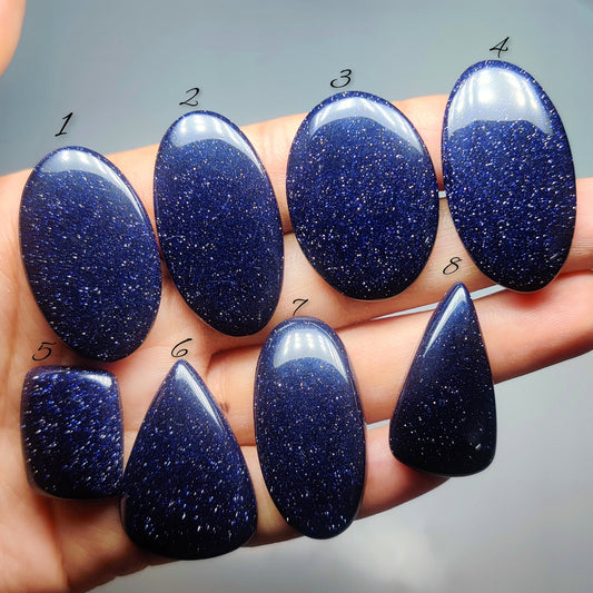 Blue Goldstone Gemstone Cabochons Blue Goldstone Cabochons for Jewelry Making, Loose Sparkling Stones, High Quality Polished Gems