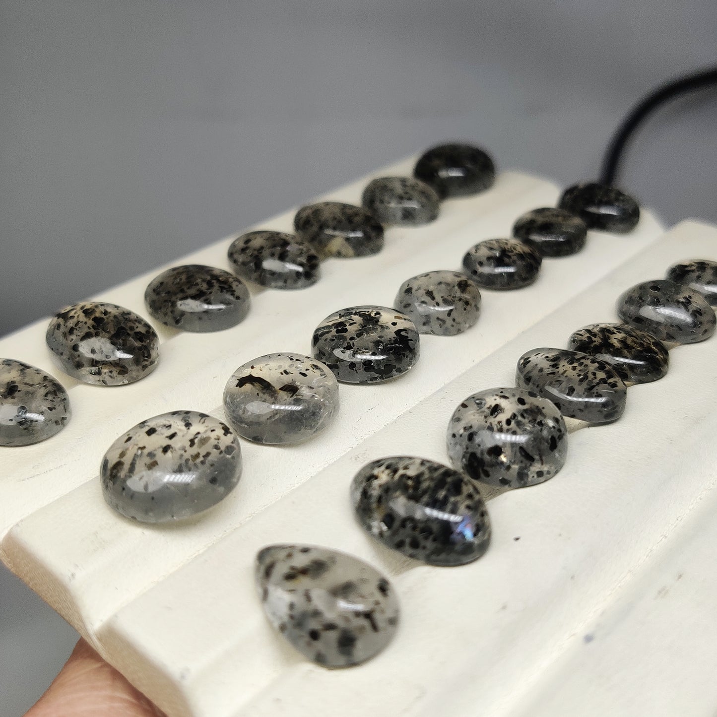 Black Dot Quartz Cabochons for Jewelry Making | Natural Quartz Gemstone
