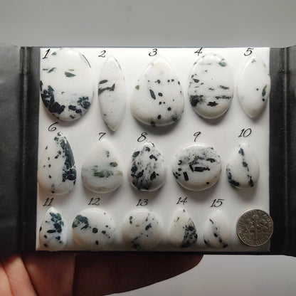Natural Green Dot Agate Gemstone Cabochons | Pattern Stone for Rings, Pendants