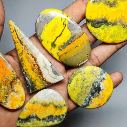 Natural Bumble Bee Jasper Gemstone Cabochons | Yellow Orange Stone for Rings, Pendants