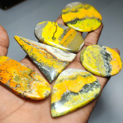 Natural Bumble Bee Jasper Gemstone Cabochons | Yellow Orange Stone for Rings, Pendants