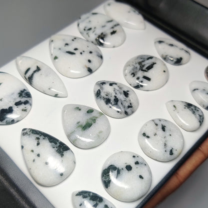 Natural Green Dot Agate Gemstone Cabochons | Pattern Stone for Rings, Pendants