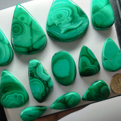 Natural Malachite Gemstone Cabochons | Green Pattern Stone for Rings, Pendants