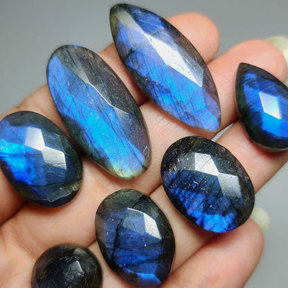 Blue Labradorite Gemstone Cabochons Natural Blue Labradorite Cabochons for Jewelry Making, Loose Flashy Stones, High Quality Polished Gems