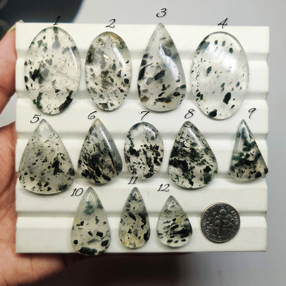 Green Tourmaline Quartz with Pyrite Cabochons | Natural Quartz Gemstone