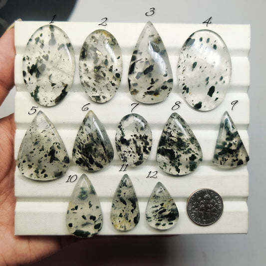 Green Tourmaline Quartz with Pyrite Cabochons | Natural Quartz Gemstone