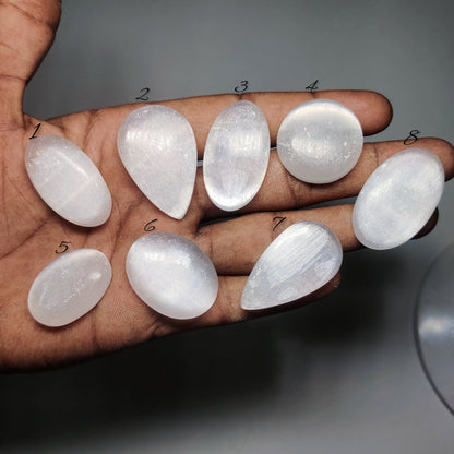 Natural Selenite Cabochon Gemstone for Jewelry Making | Luminous White Crystal | Premium Loose Selenite Stone