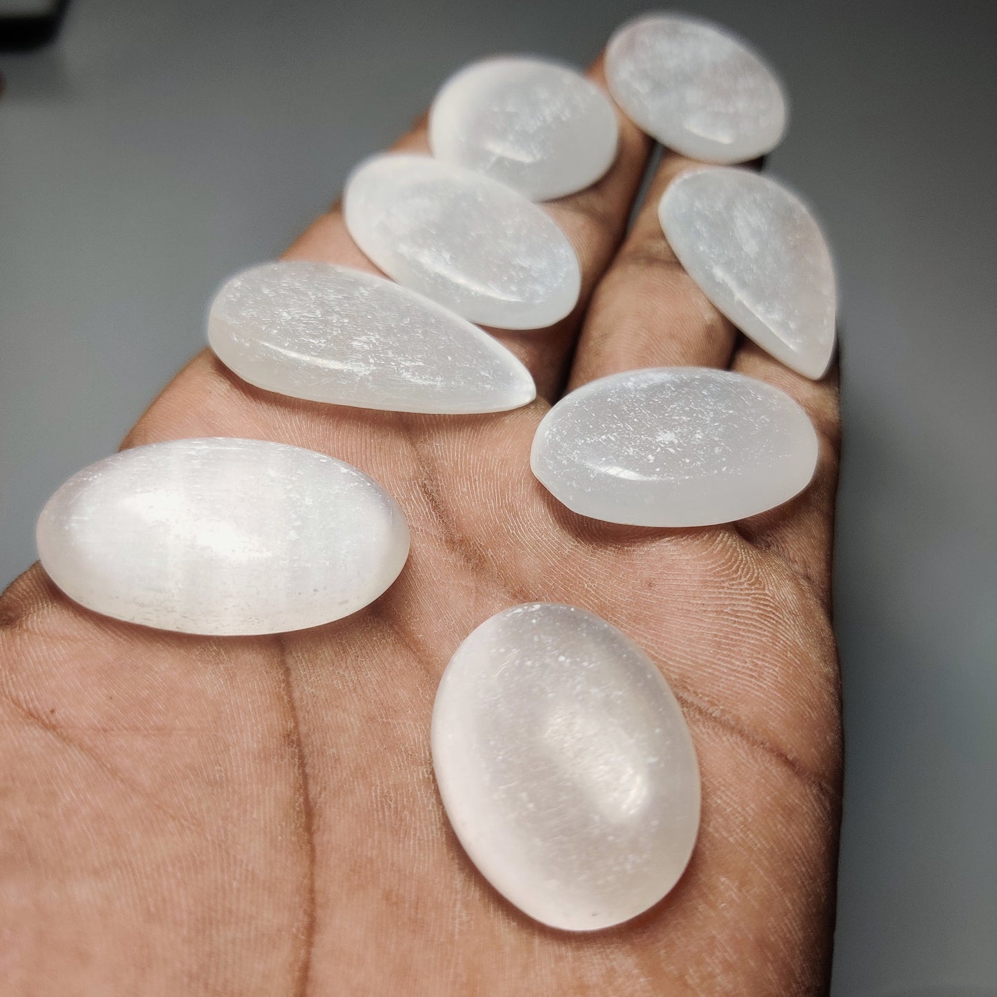 Natural Selenite Cabochon Gemstone for Jewelry Making | Luminous White Crystal | Premium Loose Selenite Stone