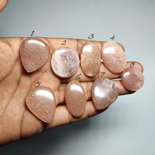 Natural Peach Moonstone with Sunstone Gemstone Cabochons | Glittering Peach Stone for Rings & Pendants