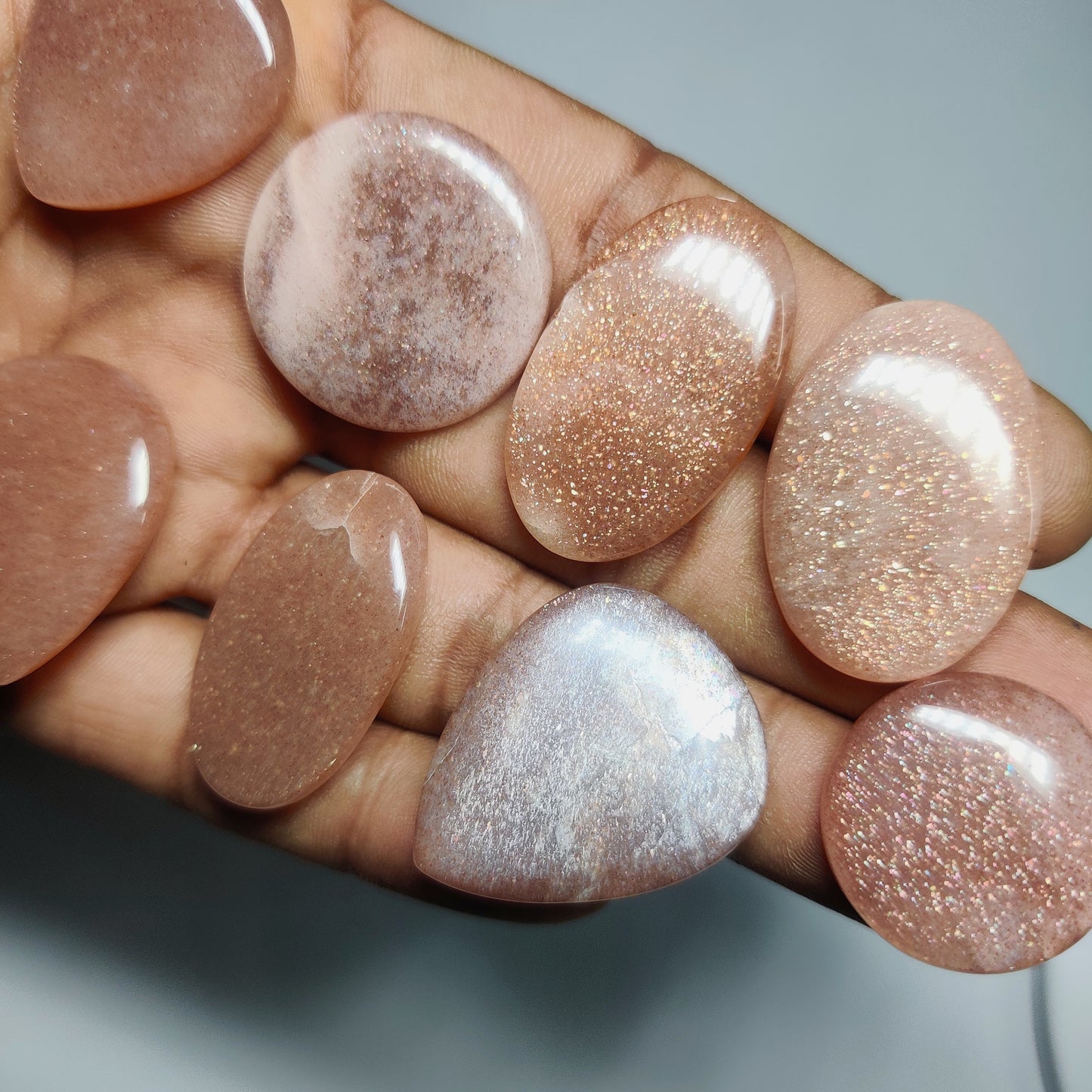 Natural Peach Moonstone with Sunstone Gemstone Cabochons | Glittering Peach Stone for Rings & Pendants