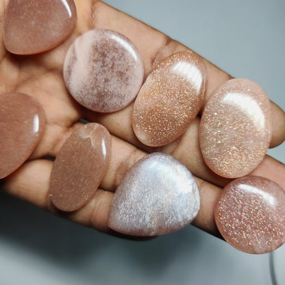 Natural Peach Moonstone with Sunstone Gemstone Cabochons | Glittering Peach Stone for Rings & Pendants