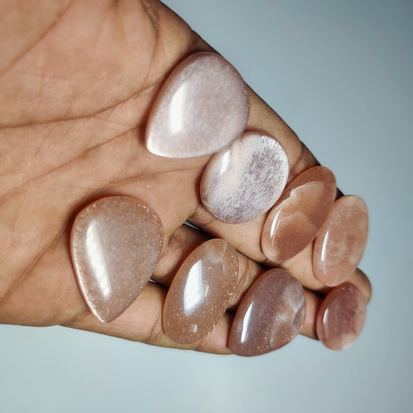 Natural Peach Moonstone with Sunstone Gemstone Cabochons | Glittering Peach Stone for Rings & Pendants