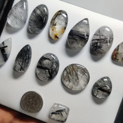 Natural Black Rutile Quartz Gemstone Cabochon | Premium Rutile Quartz Loose Stone for Jewelry Making | Handmade Polished Cabochon