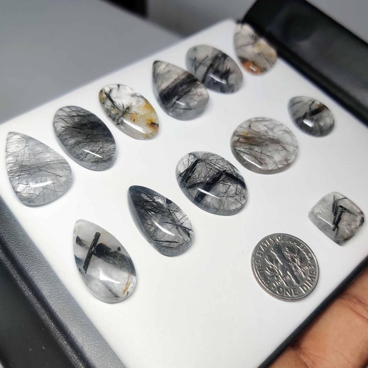 Natural Black Rutile Quartz Gemstone Cabochon | Premium Rutile Quartz Loose Stone for Jewelry Making | Handmade Polished Cabochon