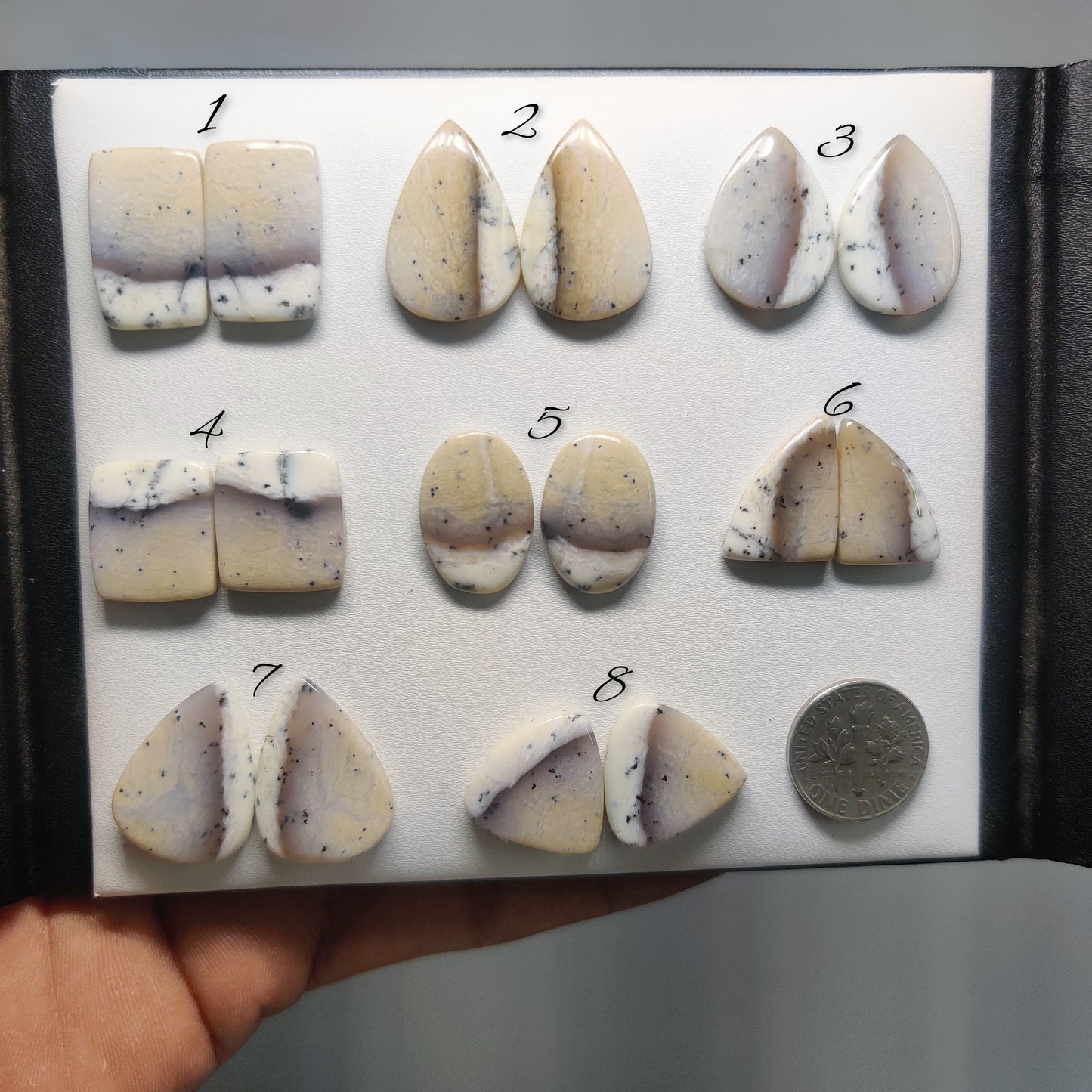 Dendritic Opal Matching Cabochon Pairs for Jewelry Making | Natural Dendritic Opal Gemstone