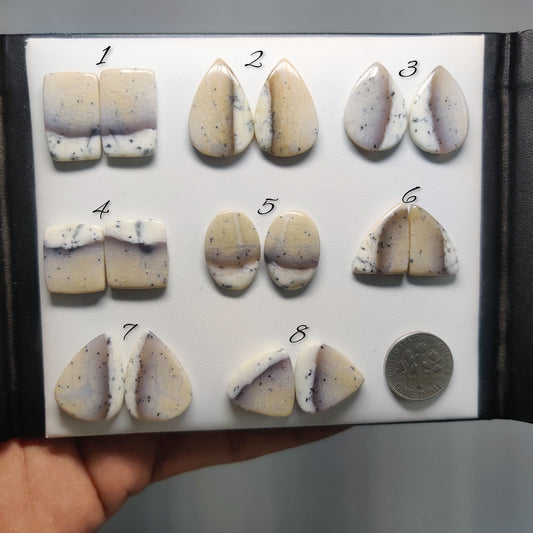 Dendritic Opal Matching Cabochon Pairs for Jewelry Making | Natural Dendritic Opal Gemstone