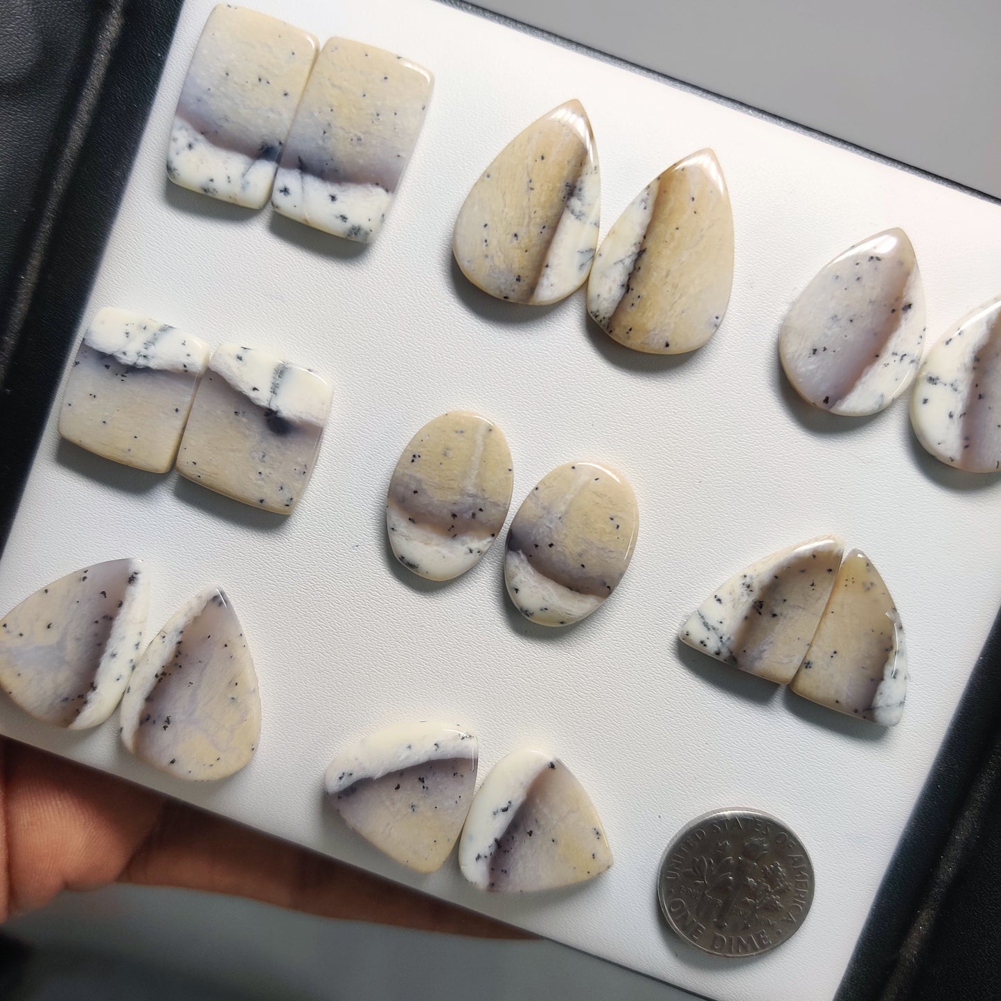 Dendritic Opal Matching Cabochon Pairs for Jewelry Making | Natural Dendritic Opal Gemstone