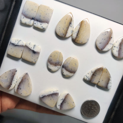 Dendritic Opal Matching Cabochon Pairs for Jewelry Making | Natural Dendritic Opal Gemstone