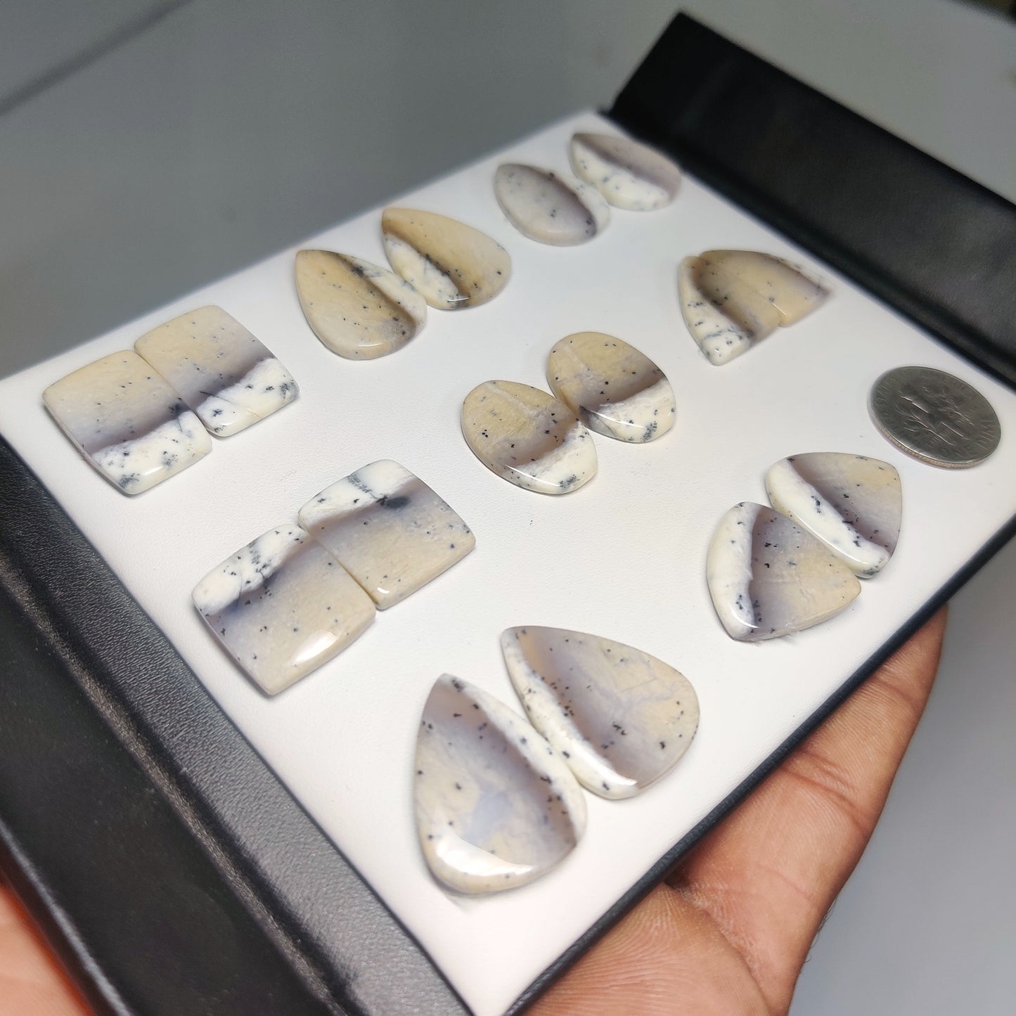 Dendritic Opal Matching Cabochon Pairs for Jewelry Making | Natural Dendritic Opal Gemstone