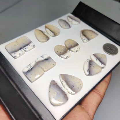 Dendritic Opal Matching Cabochon Pairs for Jewelry Making | Natural Dendritic Opal Gemstone