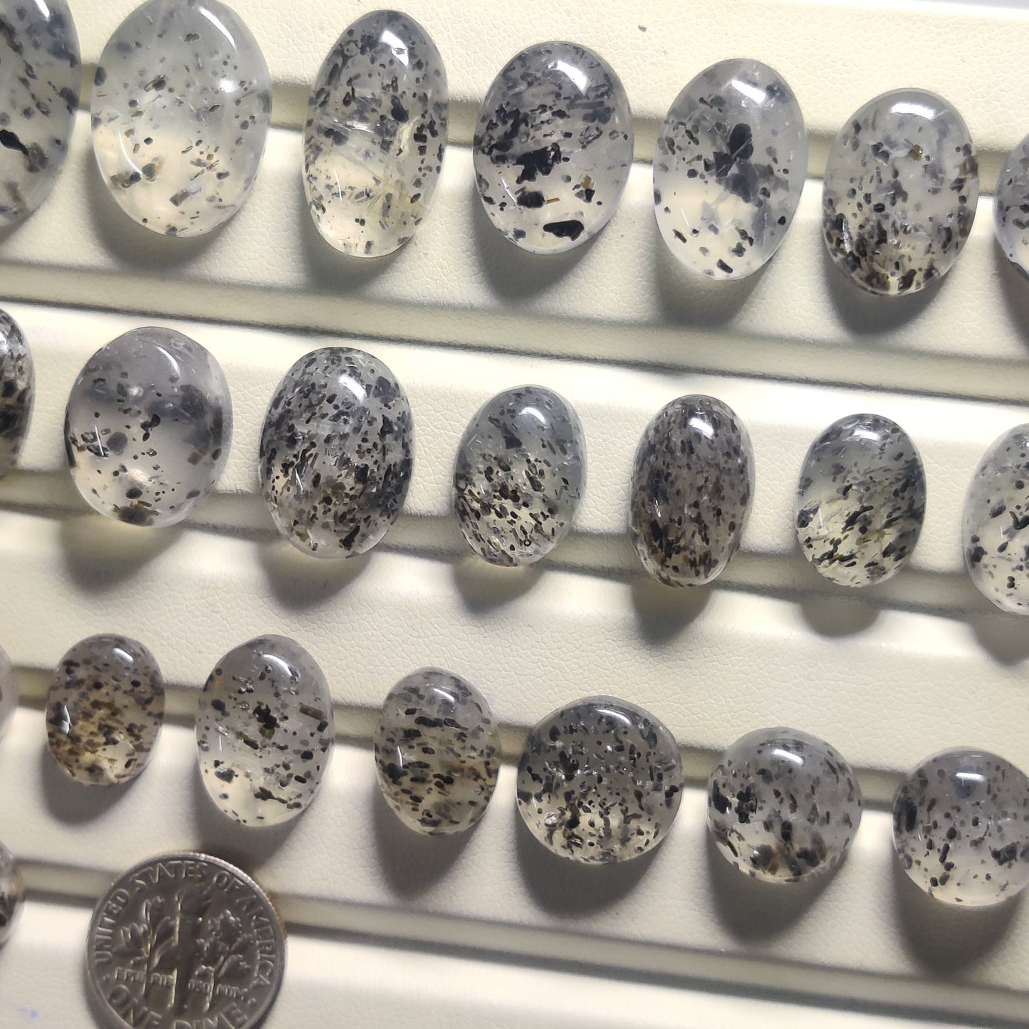 Natural Black Dot Quartz Cabochon Gemstone for Jewelry Making | Black Inclusion Quartz Loose Stone | High Quality Polished Quartz Cabochons