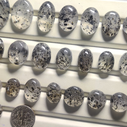 Natural Black Dot Quartz Cabochon Gemstone for Jewelry Making | Black Inclusion Quartz Loose Stone | High Quality Polished Quartz Cabochons