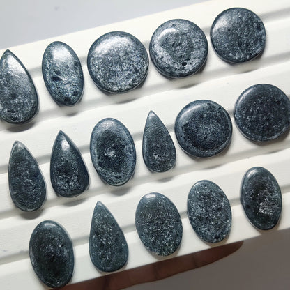 Natural Silver Mica Gemstone | Shimmering Metallic Mineral Cabochon for Jewelry Making