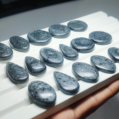 Natural Silver Mica Gemstone | Shimmering Metallic Mineral Cabochon for Jewelry Making
