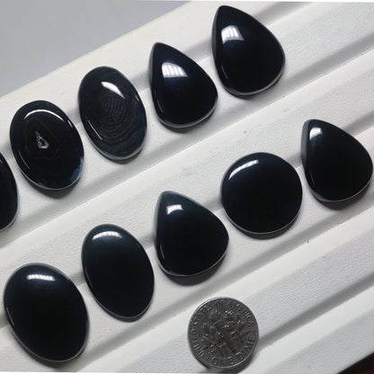 Natural Black Onyx Gemstone Cabochon | Deep Black Loose Stone for Jewelry Making | Bold Minimalist Gemstone