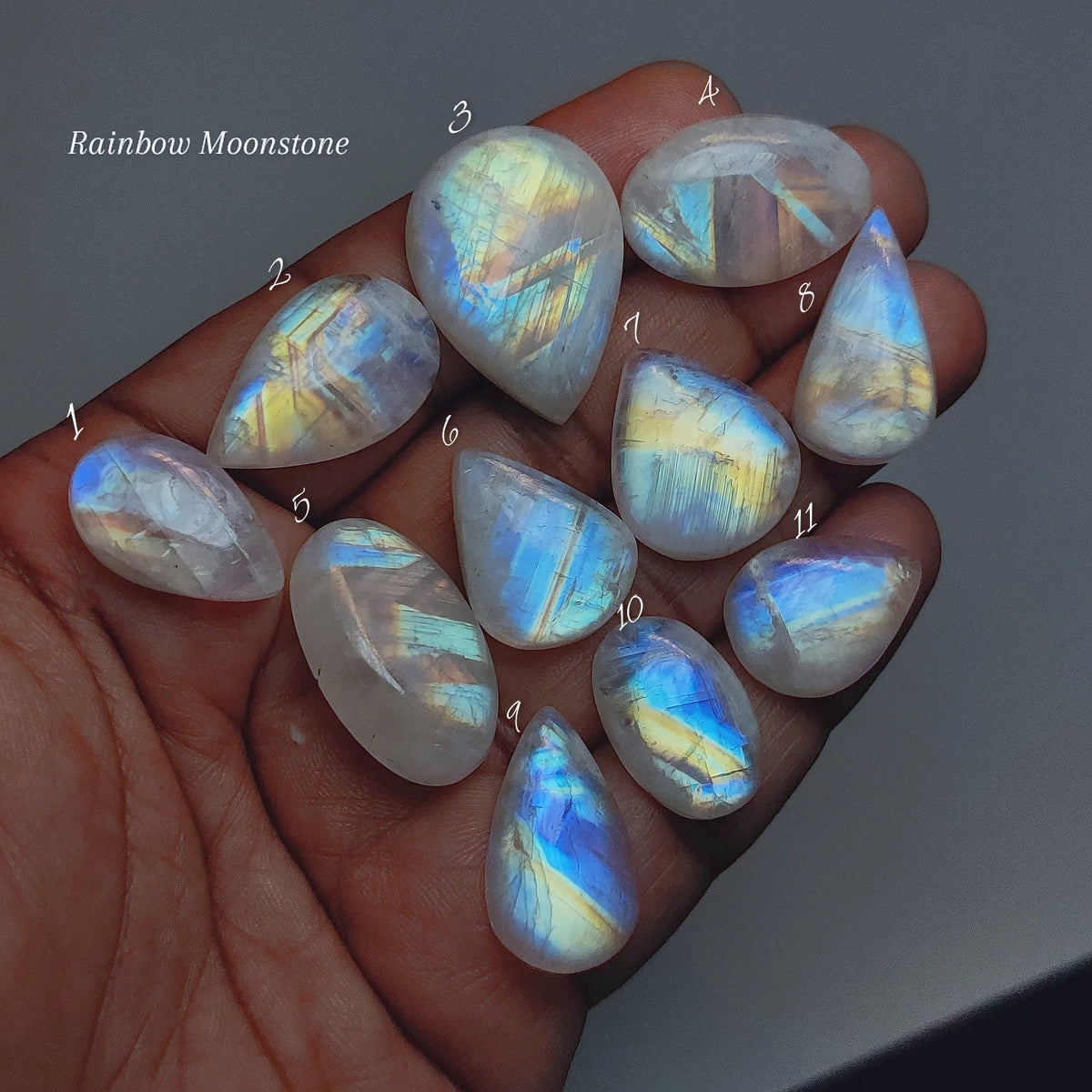Natural Rainbow Moonstone Gemstone Cabochon | Iridescent Flash Loose Stone for Jewelry Making | Premium Artisan Cut