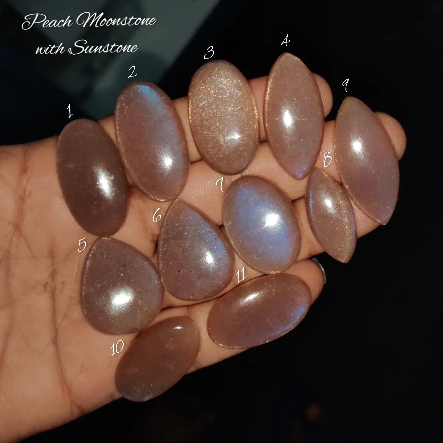 Natural Peach Moonstone with Sunstone | Peach Gemstone Cabochons for Jewelry Making