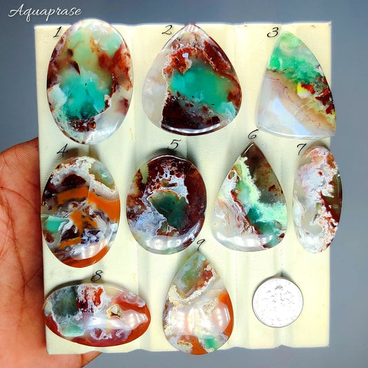 Natural Aquaprase for Jewelry Making | Premium Bluish-Green Chalcedony Cabochons