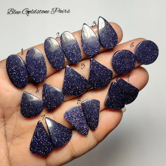 Blue Goldstone Pairs for Jewelry Making |Matching Blue Sparkle Gemstone Pair
