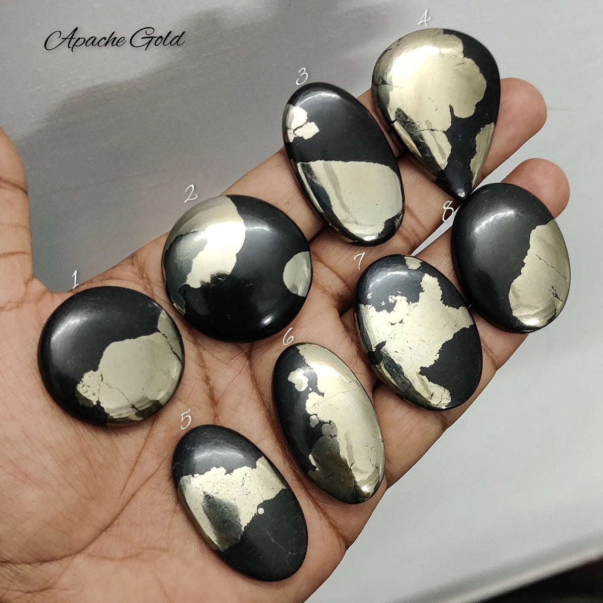 Natural Apache Gold Gemstone Cabochon | Metallic Black & Golden Matrix Stone for Jewelry Making | Artisan Polished