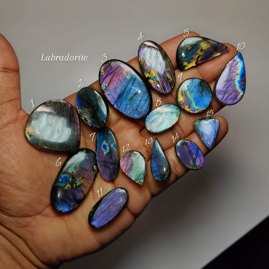 Natural Labradorite Gemstone Cabochon | Enigmatic Blue Green Sheen with Smoky Depth for Jewelry Making