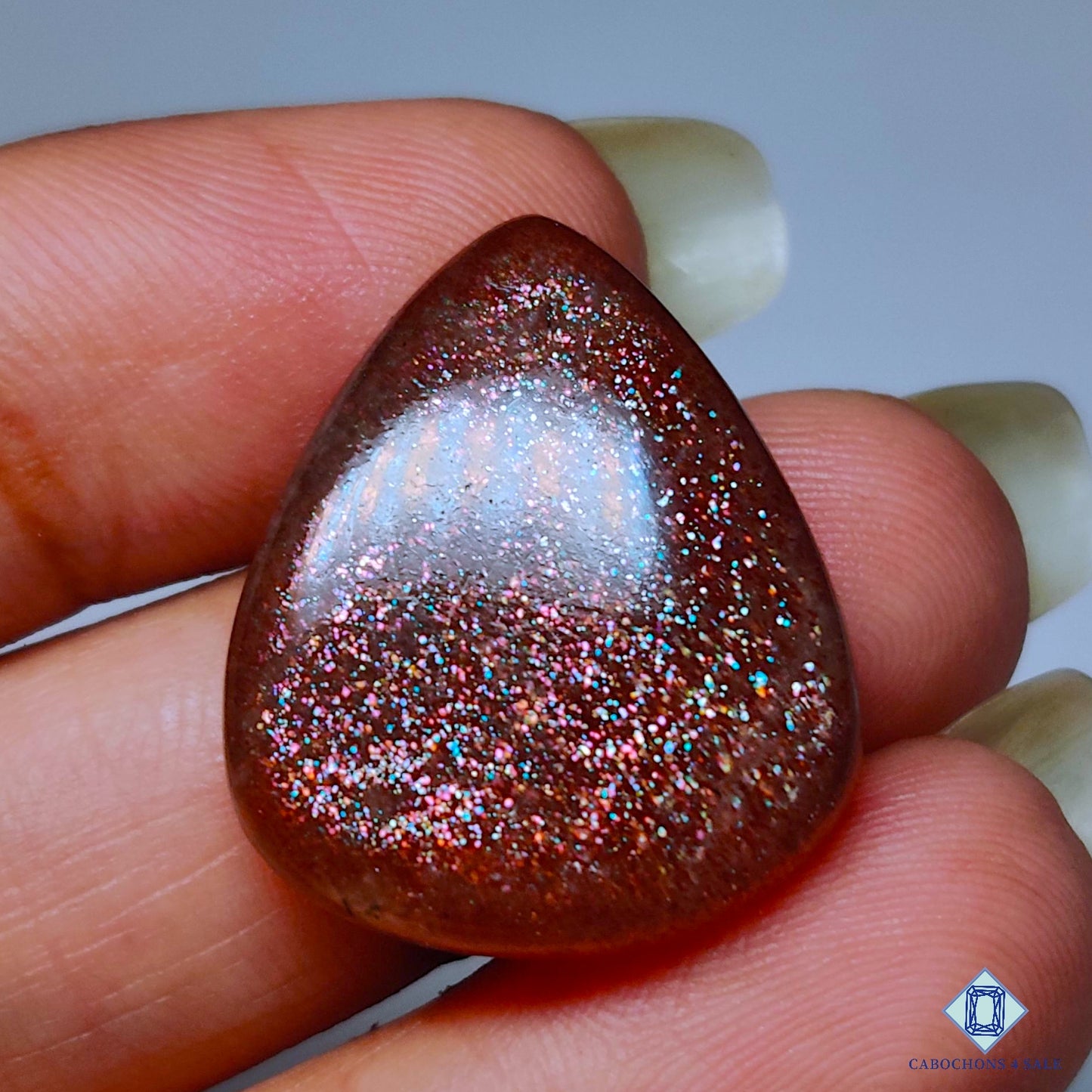 Rainbow Green Purple Haze Sunstone Pear Cabochons 23*19*5mm