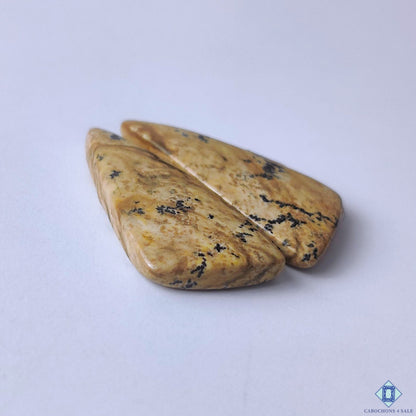 cabochons4sale, polished fancy picture jasper cabochons in rich brown tones showcasing unique natural patterns and earthy stone character held between fingers