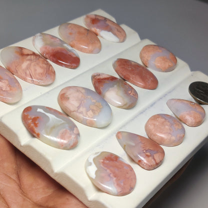 Cabochons4sale natural cherry blossom agate cabochons with pink and white floral patterns for jewelry making