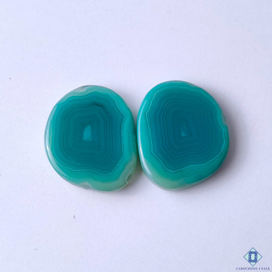 cabochons4sale, natural green banded agate oval cabochons with flowing mineral bands, layered patterns and polished gemstone surfaces held between fingers