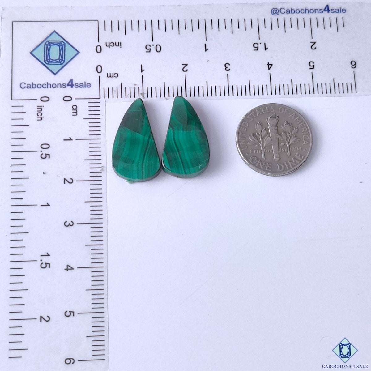 cabochons4sale, green malachite fancy cabochons showcasing swirling layered patterns, vibrant natural color variations and smooth polished stone texture held between fingers