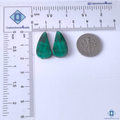 cabochons4sale, green malachite fancy cabochons showcasing swirling layered patterns, vibrant natural color variations and smooth polished stone texture held between fingers